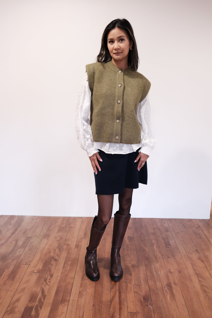 SILVI KNIT VEST in MOSS by ATELIER REVE