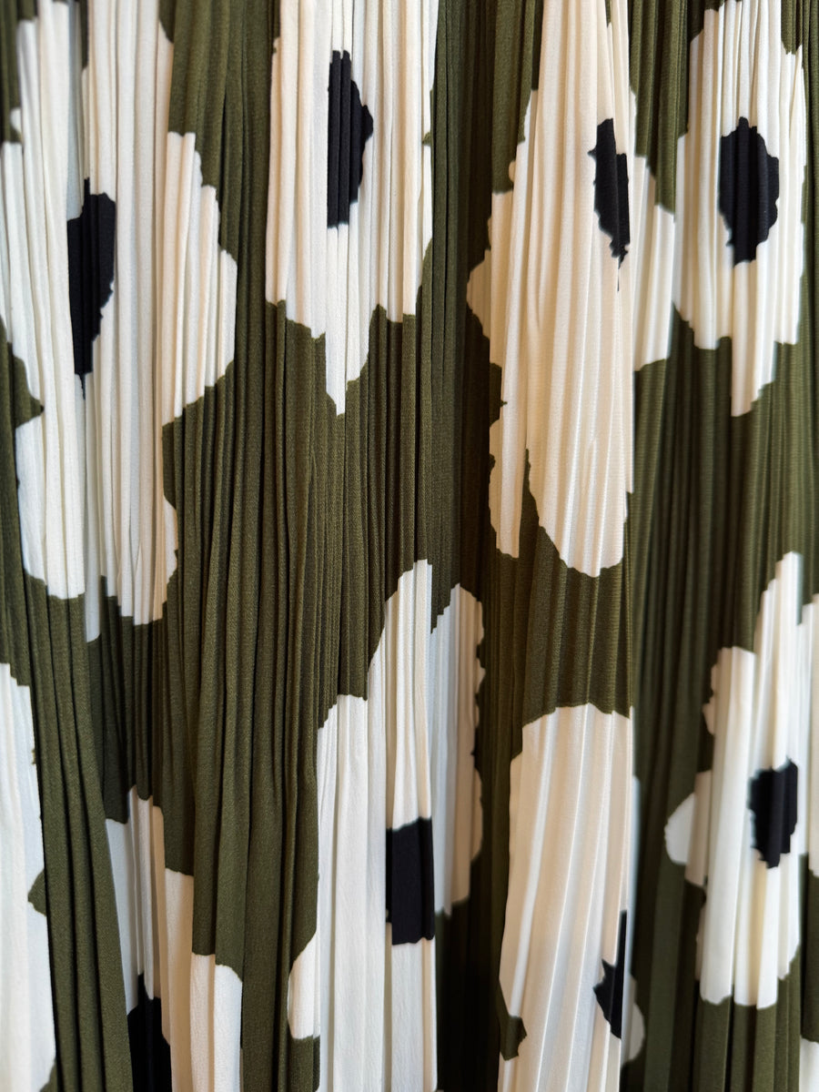 SILK BLEND FLORAL PLISSE SKIRT