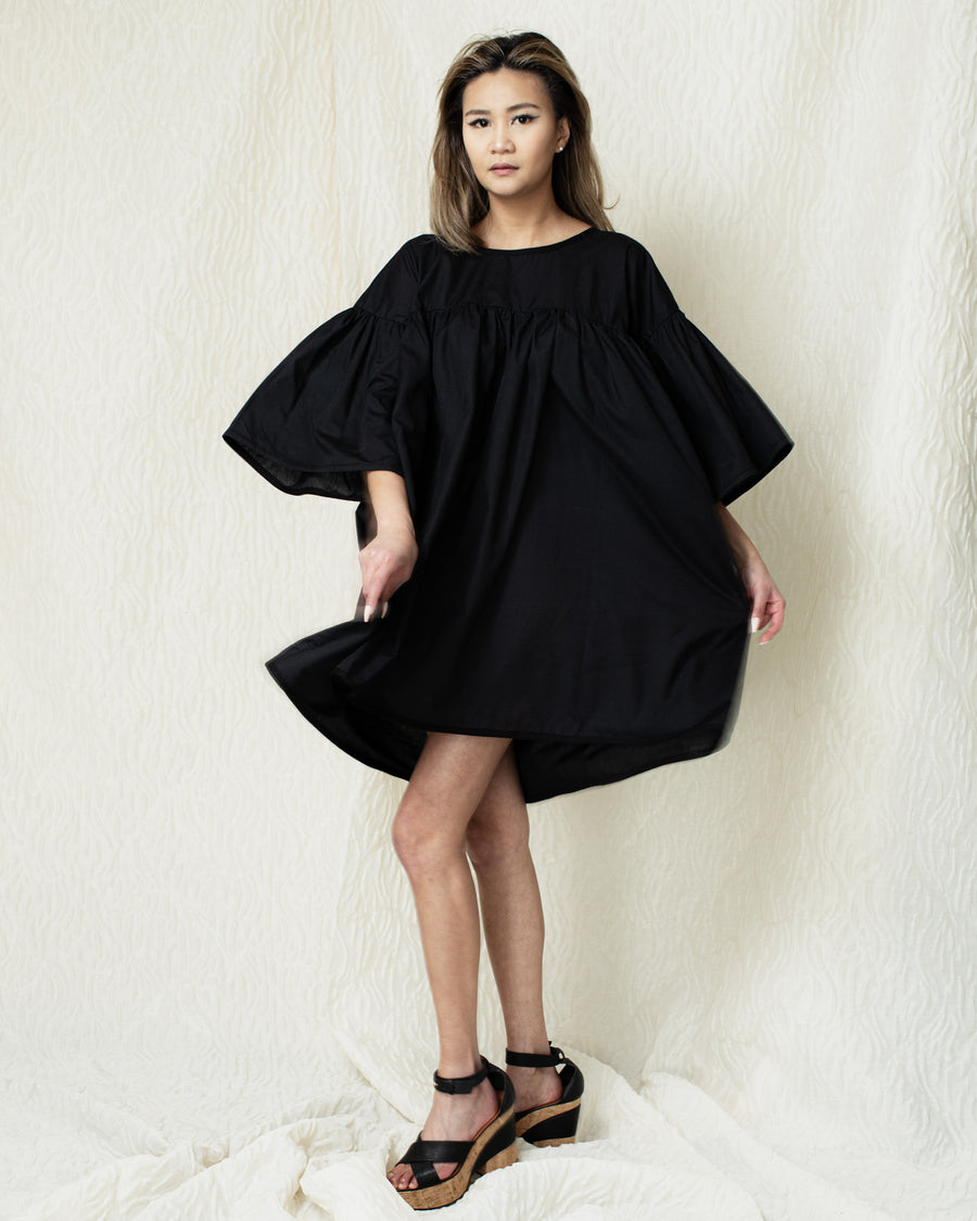 Supersized Flounced Dress in Black