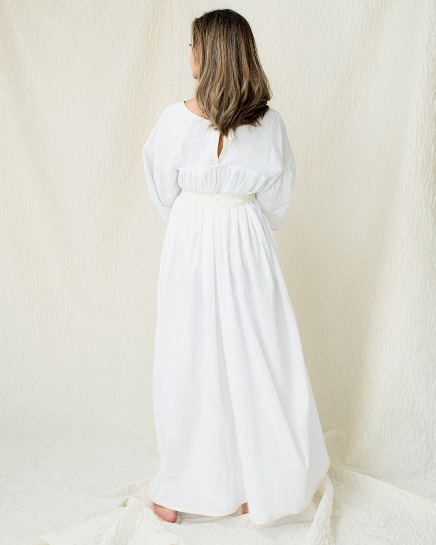 Supersized Embroidered Long Dress in White