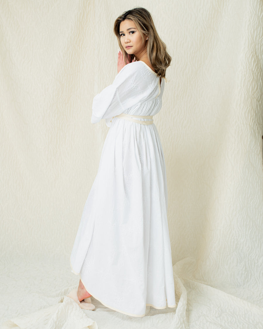 Supersized Embroidered Long Dress in White