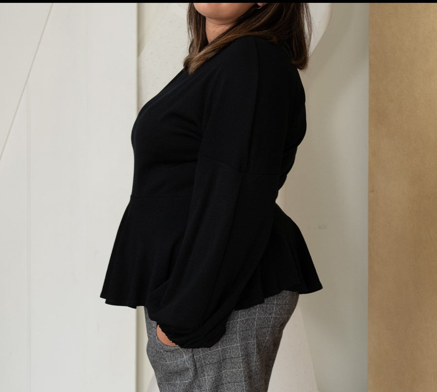 Merino Wool Jersey Blouse in Black